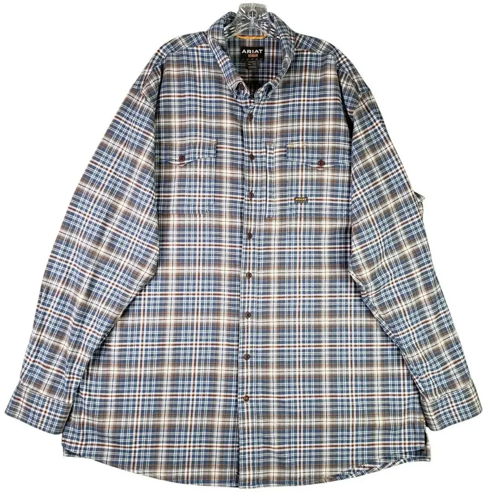 Ariat Rebar Shirt Men’s Size XXLT Tall Blue Plaid Long Sleeve Button Down